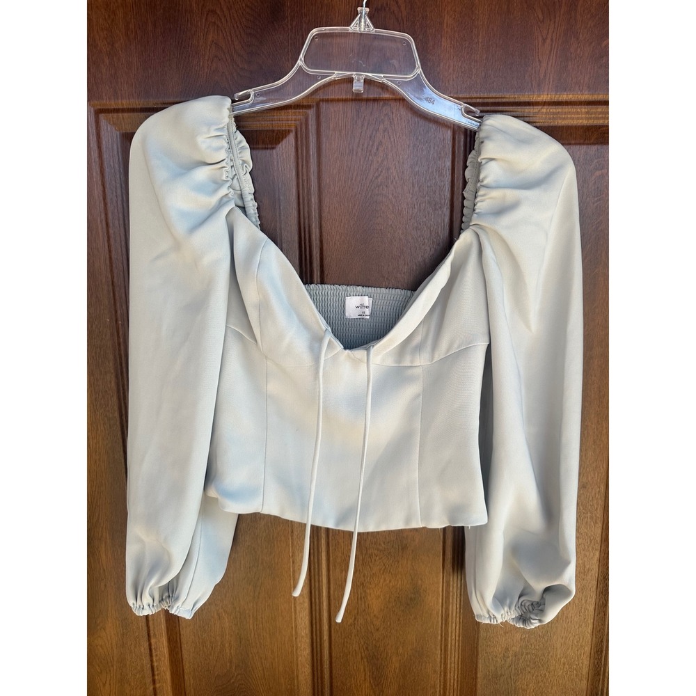 Aritzia Wilfred Women's Novella Smocked Blouse | Sea Foam Green | SZ XS (2)